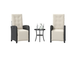 Vidaxl 3 Pcs Conjunto De Bistrô Com Almofadões Vime Pe Preto