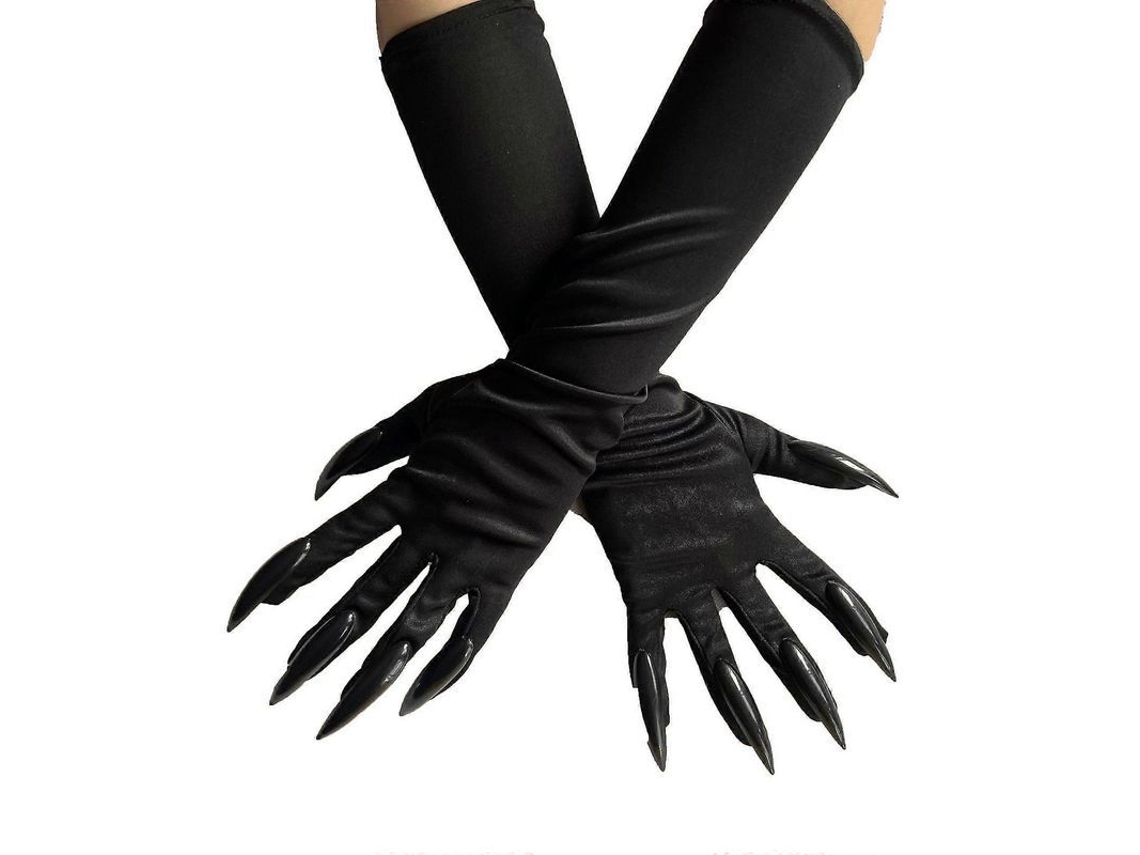 2026 luvas de Pata de Halloween com Unhas Longas Preto Acessório de Fantasia para Festas (1 Par)