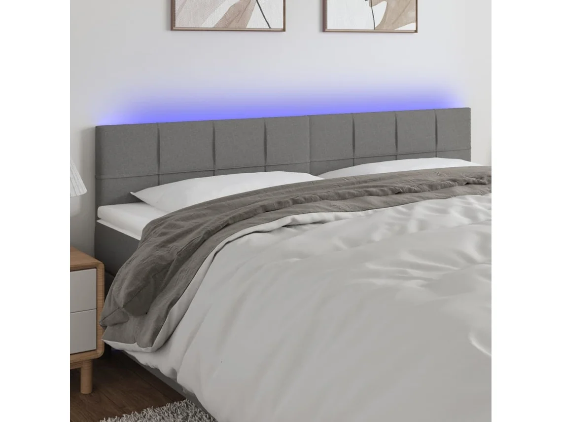 Vidaxl Cabeceira De Cama C/luzes Led Tecido 160x5x78/88cm Cinza-escuro