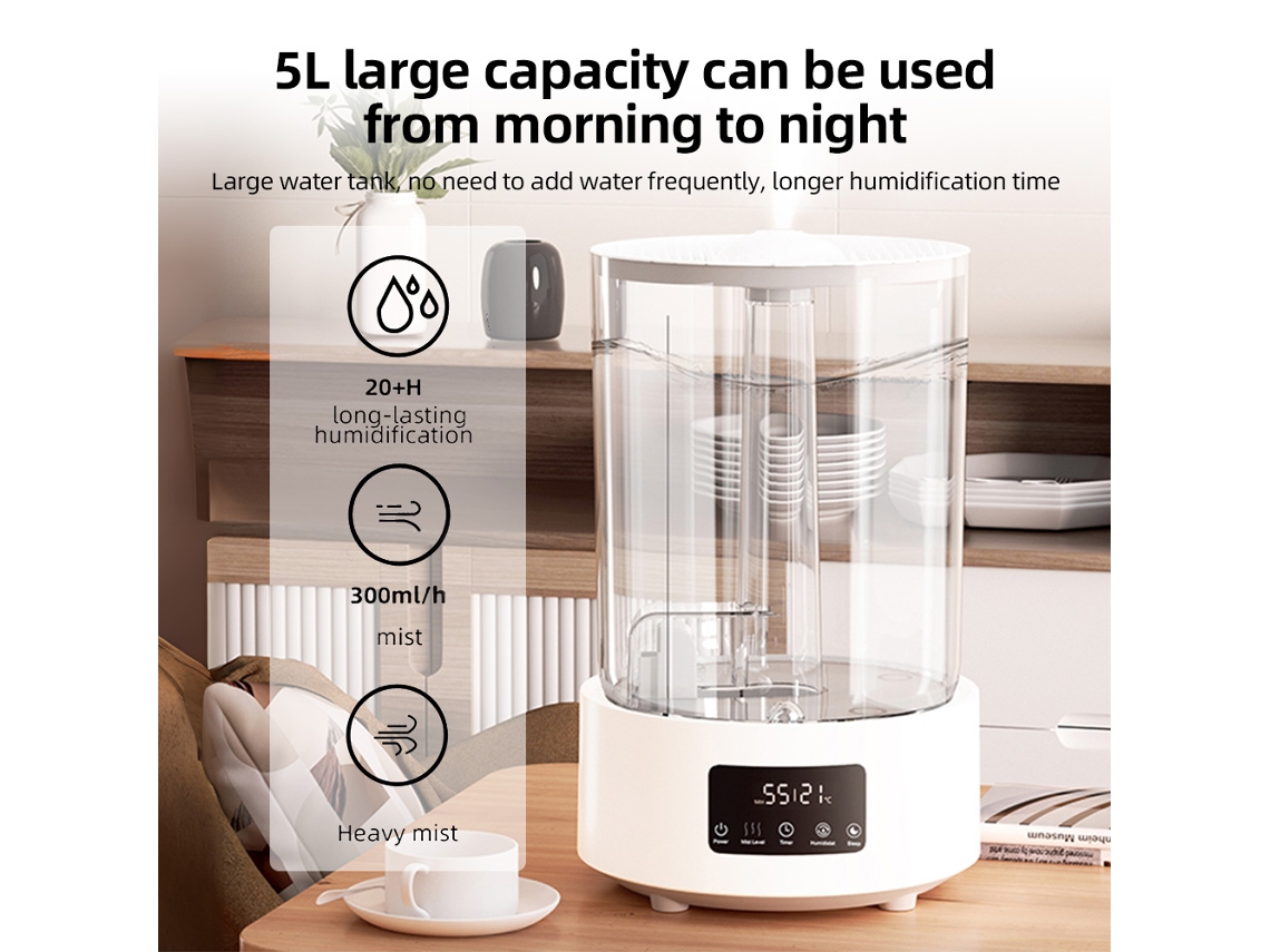 Umidificador de Névoa Fria 5l para Quarto com Luz Noturna 7 Cores Controle Remoto e Timer | S/MARCA