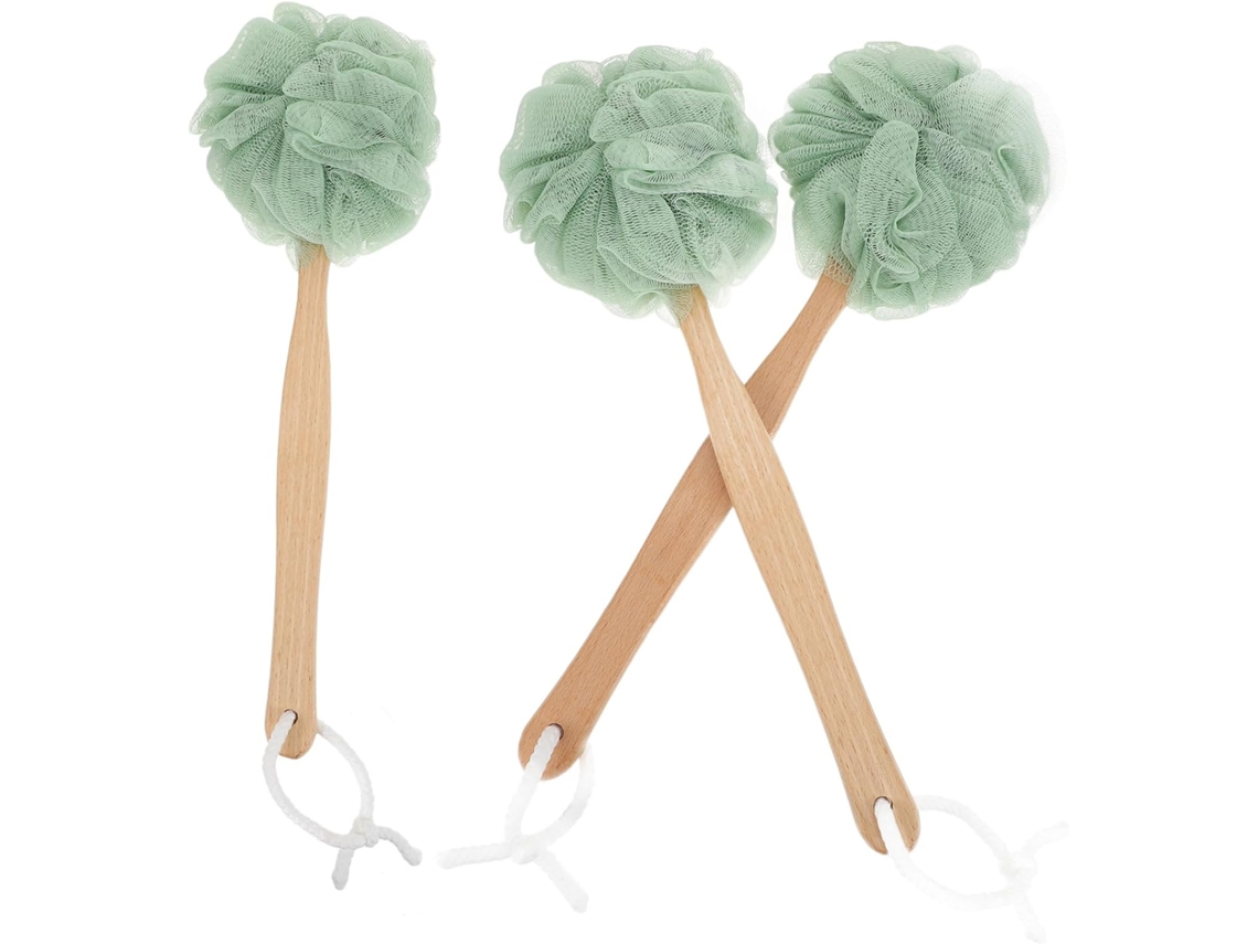 Conjunto De 3 Escovas Banho Solustre Com Cabo Longo Em Nylon E Madeira, Acessório Esfoliante Para O Corpo, Remove Poeira