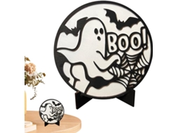 Placa Decorativa De Madeira Para O Halloween, Fantasma De Mesa | Decoração, Atmosfera Festiva De Terror