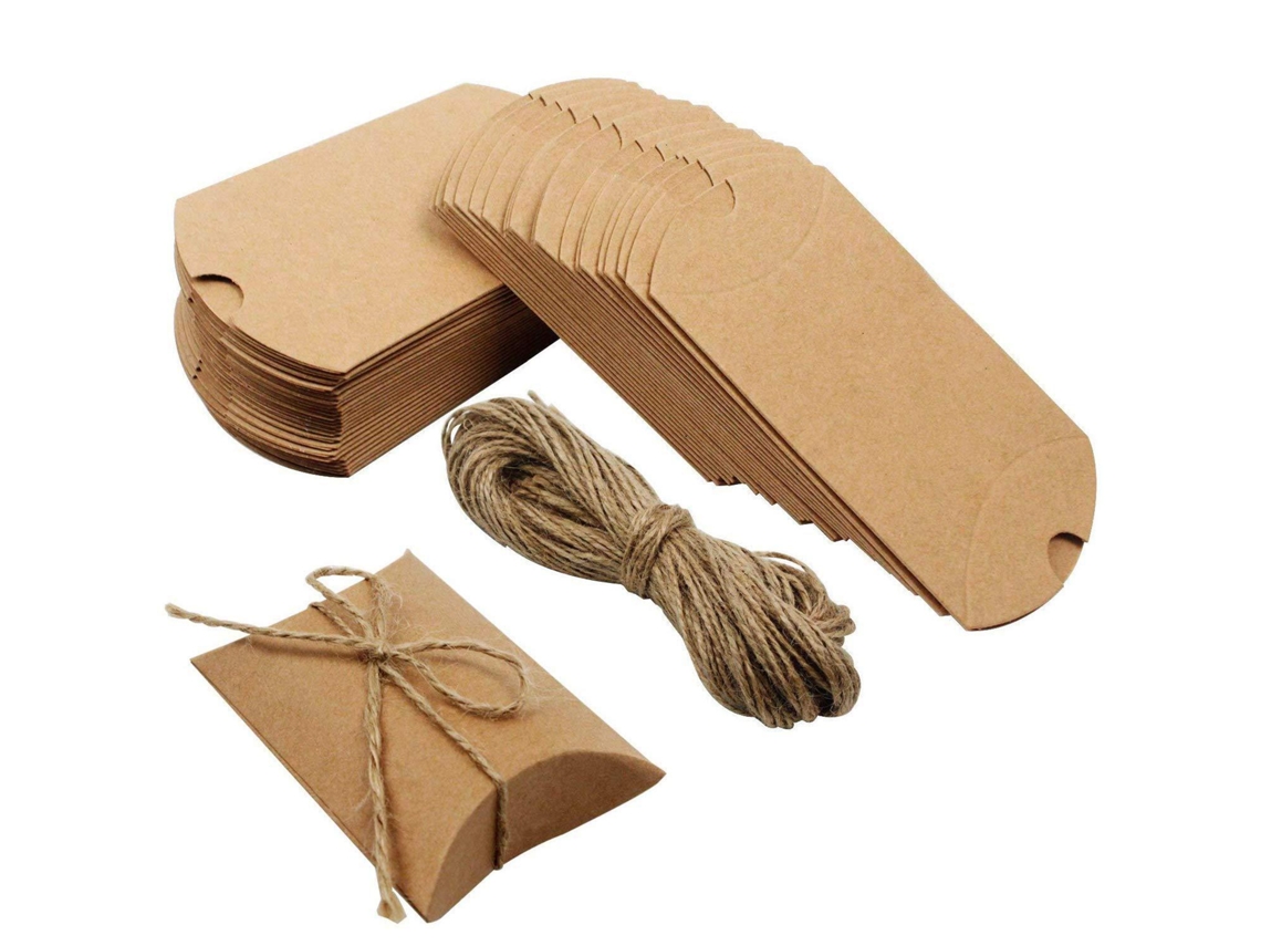 Embalagem De Papel Kraft Para Travesseiros, Caixa De Presente Dobrável Com Cordão De Juta Para Casamento Aquaforge