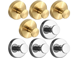 Conjunto De 8 Ganchos Parede Com Ventosa Chuveiro, Sem Necessidade De Furar, Com Ganchos Dourados E Prateados, Em