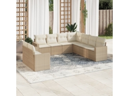 Vidaxl 9 Pcs Conjunto De Sofás P/ Jardim Com Almofadões Vime Pe Bege