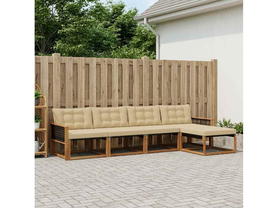 Vidaxl Conjunto De Sofás Para Exterior 5 Unid. Natural E Bege