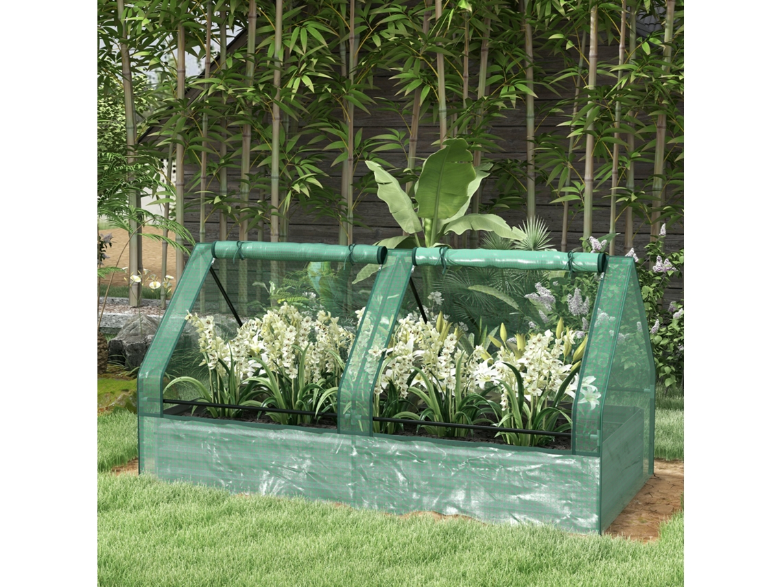Vaso Externo Grande Com Mini Estufa 185x95x92cm Cinza E Verde Para Varanda E Terraço
