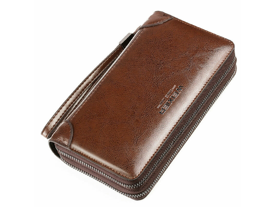 Carteira Grande De Couro Sintético Masculina Com Zíper E Bolsa De Mão Para Celular
