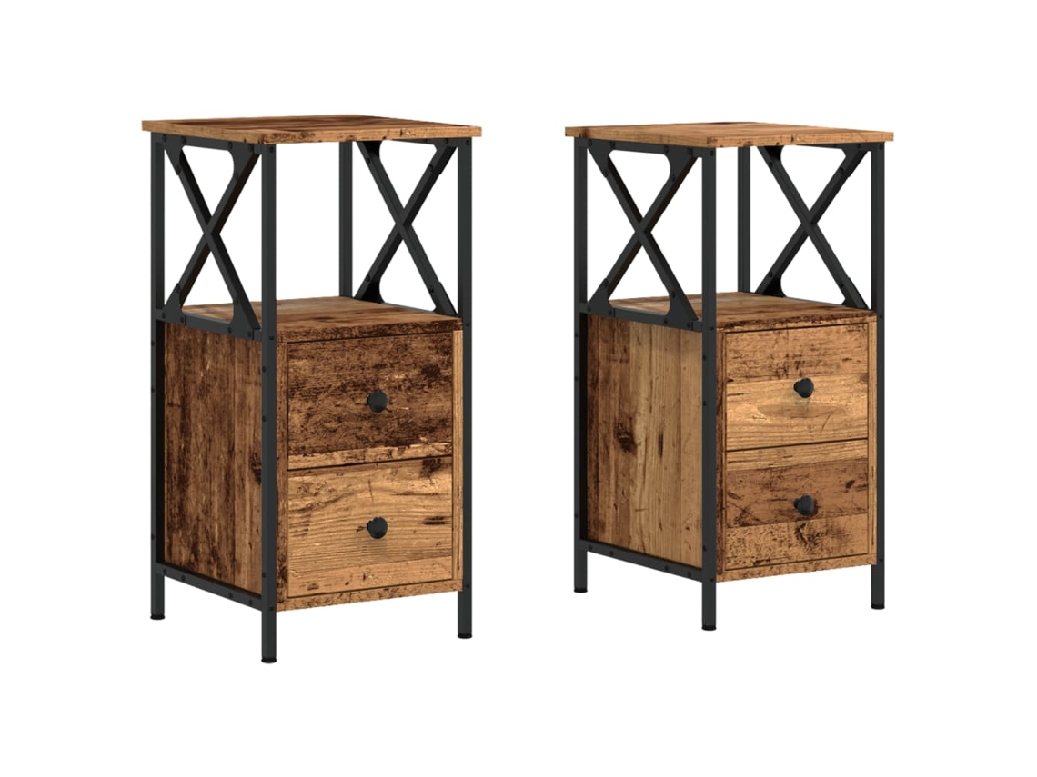 Conjunto 2 Mesa de cabeceira VIDAXL Marrom Madeira processada