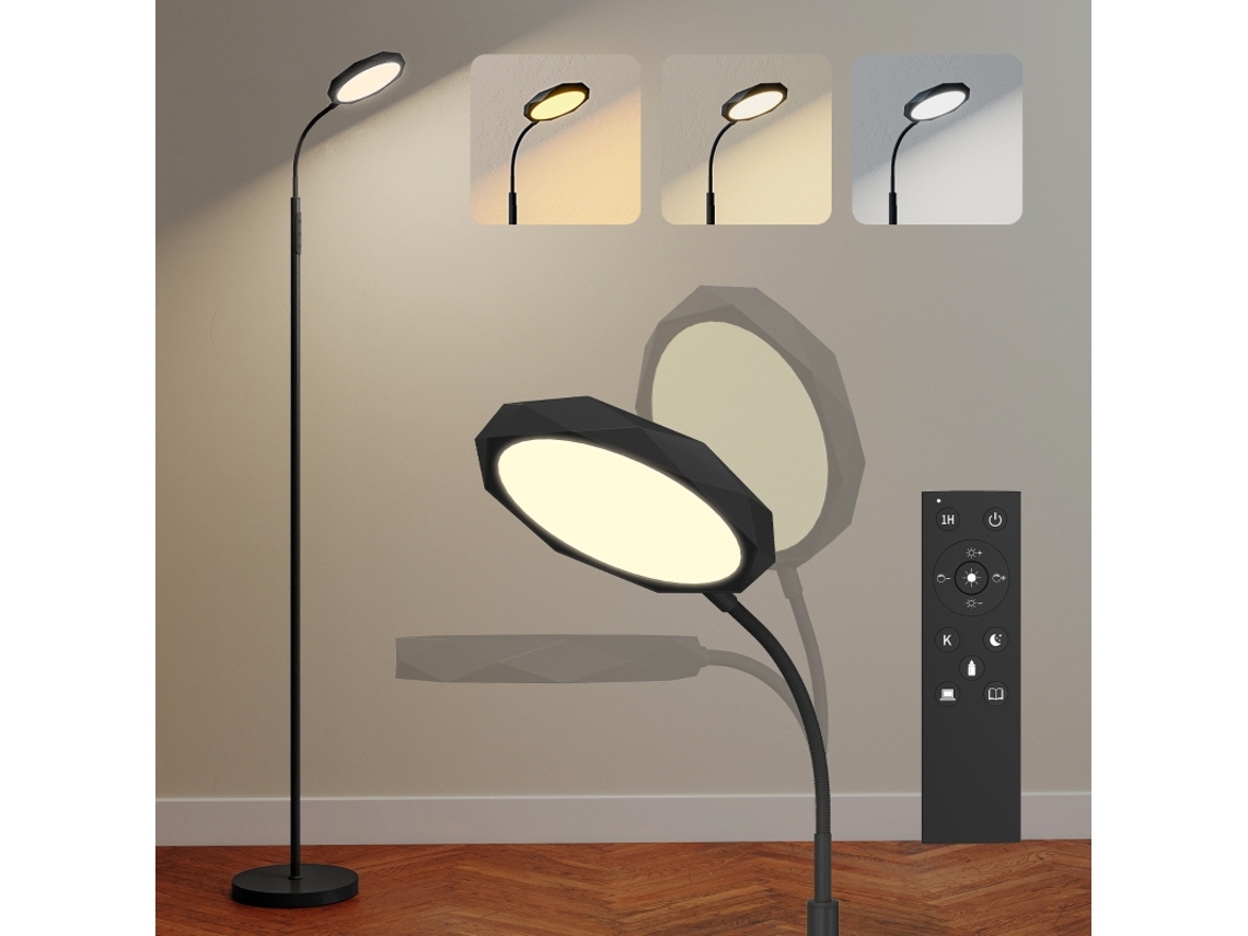 Candeeiro De Pé Led Homcom Com Controlo Por Toque, Cabeça Giratória 360°, Brilho E Temperatura De Cor Ajustáveis, Para Quarto E Sala De Estar, Preto.