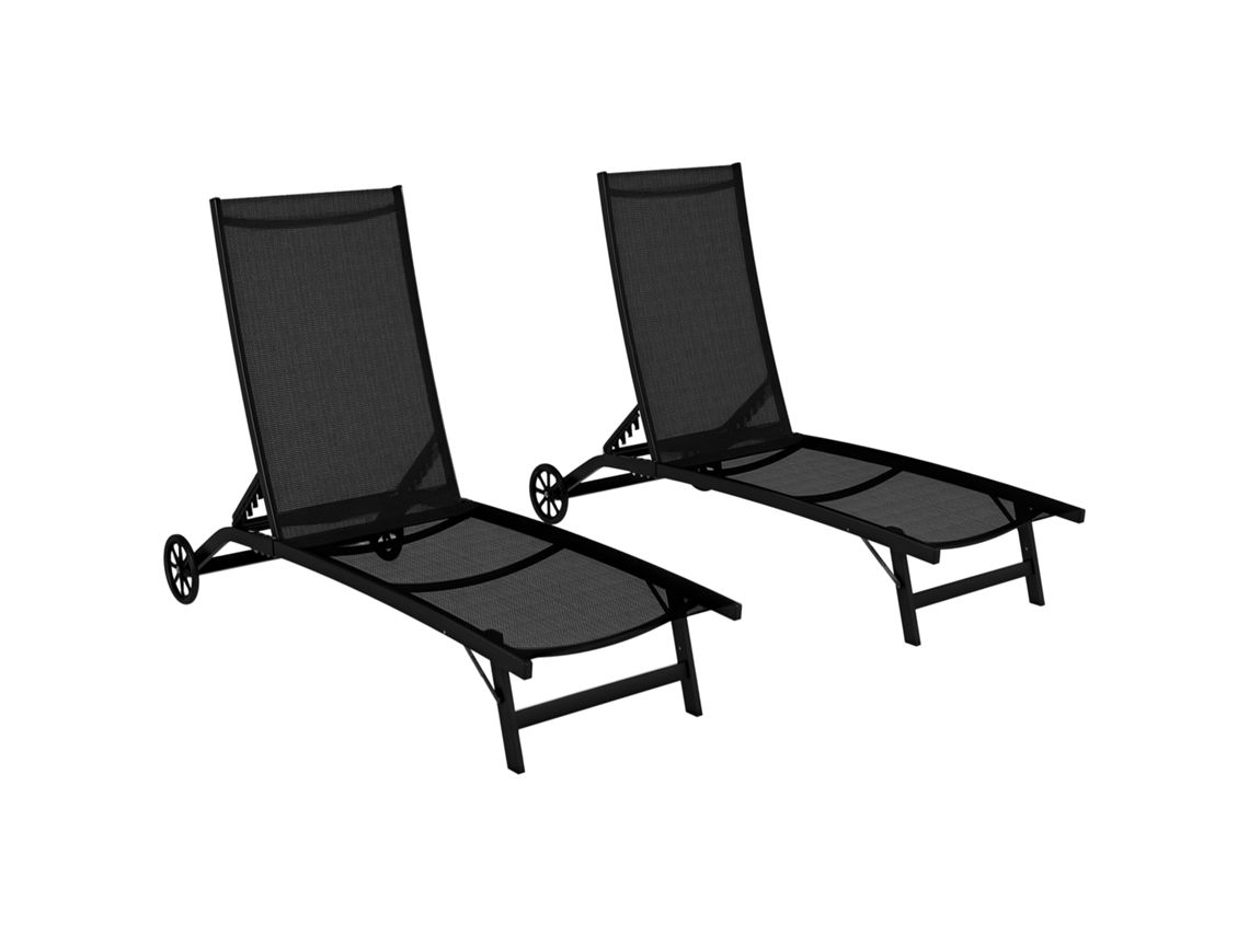 Conjunto de 2 Espreguiçadeiras de Alumínio com Tecido, Rodízios, Suporta 150kg AQUAFORGE