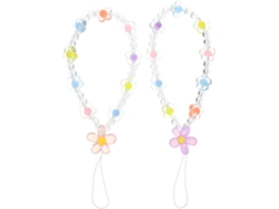 Conjunto De 2 Pingentes Para Celular/pulseira Com Design De Flor Em Acrílico E Miçangas.