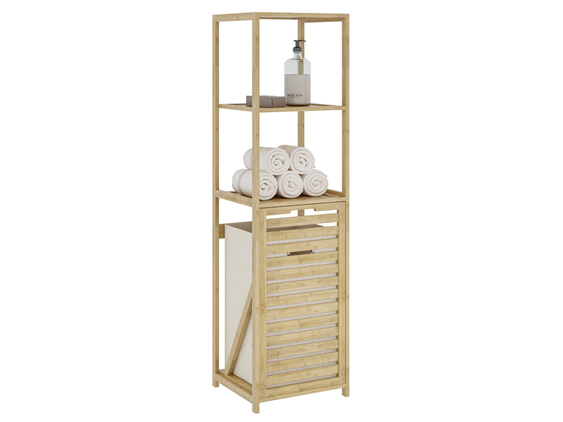 Estante De Casa De Banho Com Cesto Anun Bambu 130x36x33 Cm - Natural/beige [EN.CASA]