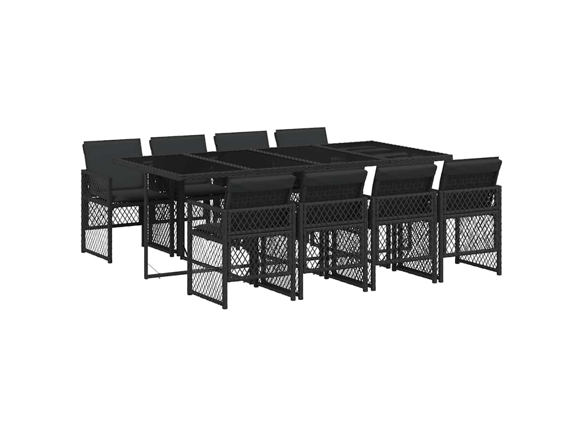 Conjunto de 9 Jantar para Jardim com Almofadões Vime Pe Preto MAISON EXCLUSIVE
