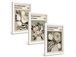Pinturas Murais Modernas Composições Florais Retrô Moldura Branca Fotos Para O Escritório Espelharte (3 Peças 20x30 Cm)