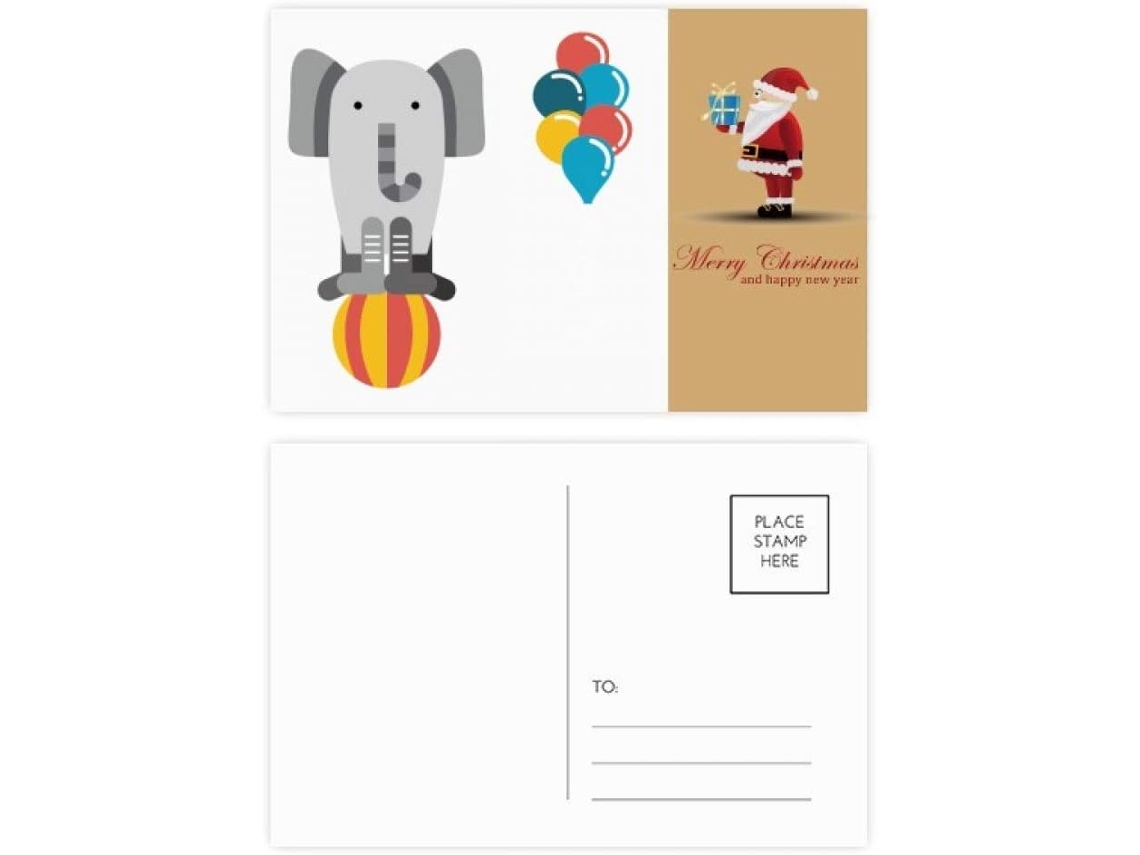 Conjunto de 20 Cartões postais Divertidos com Ilustrações Elefantes e Papai Noel. 14,6 X 9,8 Cm