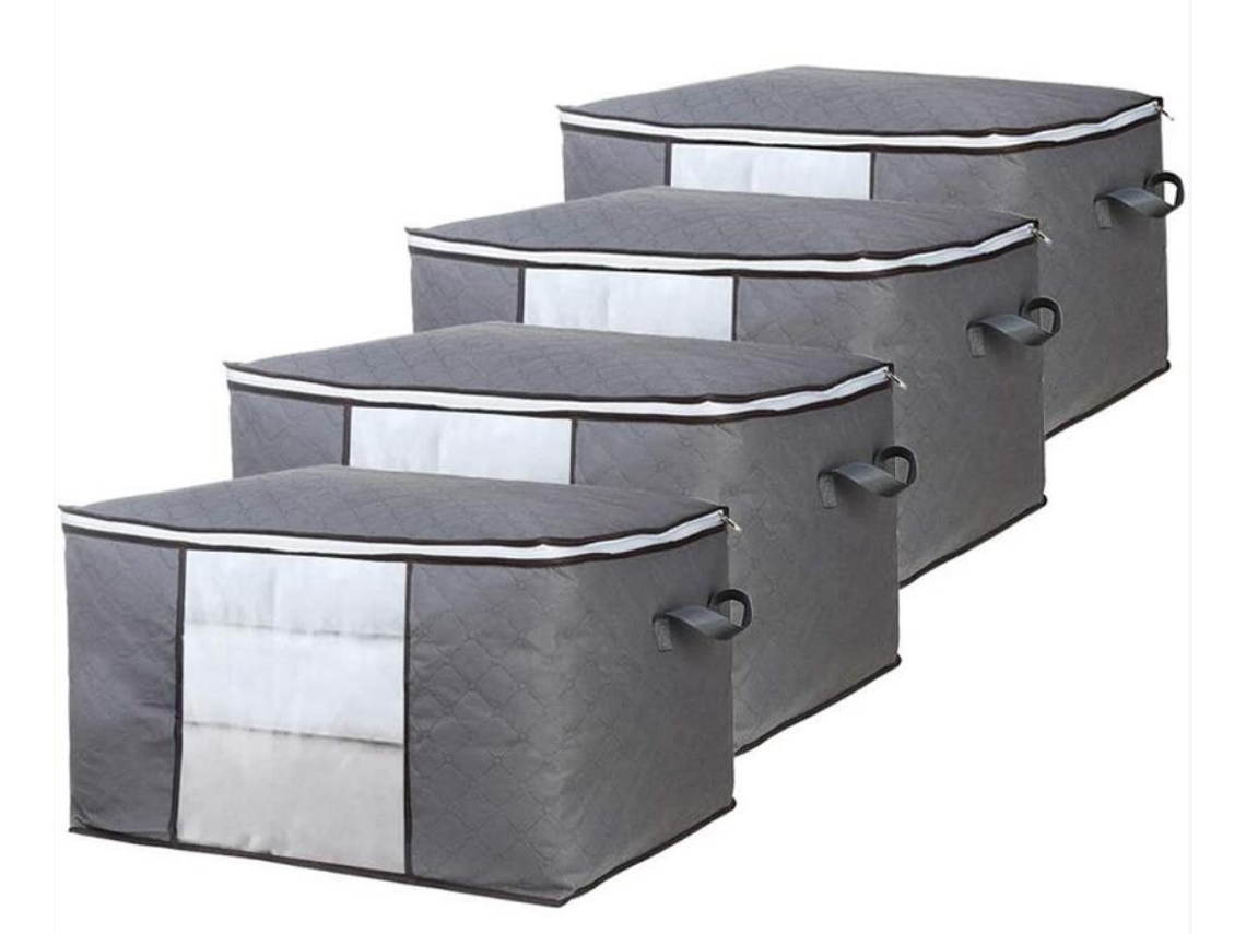 Sacos De Armazenamento Em Tecido Para Cobertores, Roupas E Bagagem, Cinza, 60x40x35cm, Conjunto Com 4 Unidades