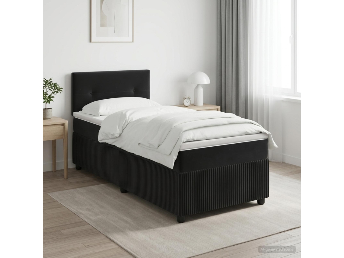 Vidaxl Cama Box Spring Com Colchão Preto 80 X 200 Cm Veludo