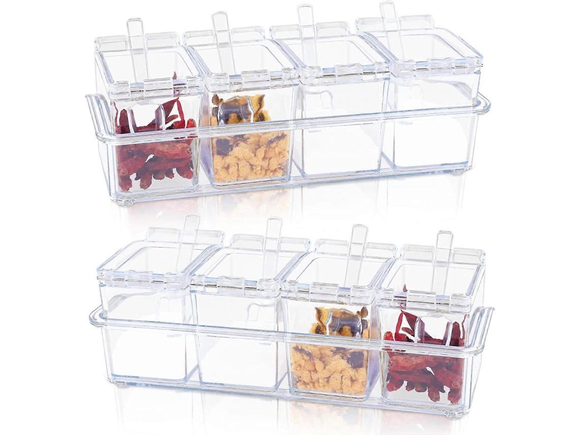 Pote Para Temperos Conjunto 4 Peças Plástico Transparente Tampa Colher Cozinha