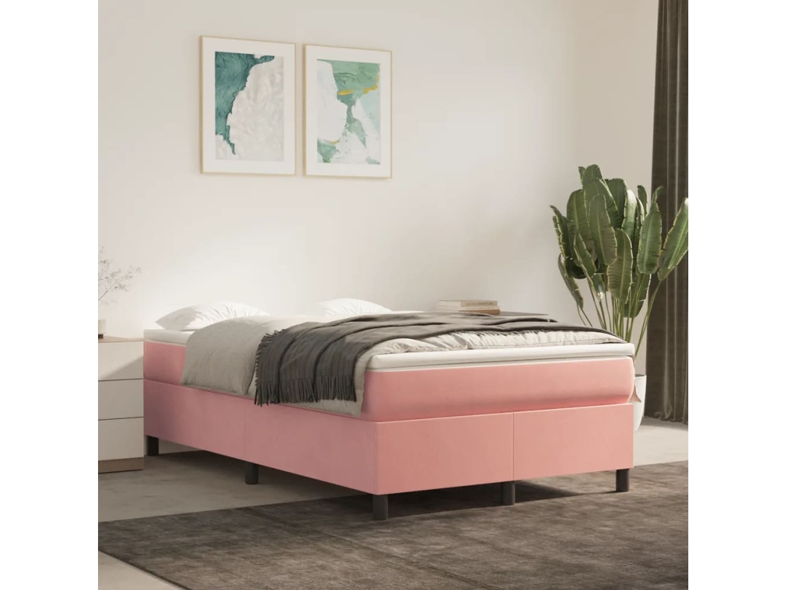 Estrutura De Cama 120x200 Cm Veludo Rosa