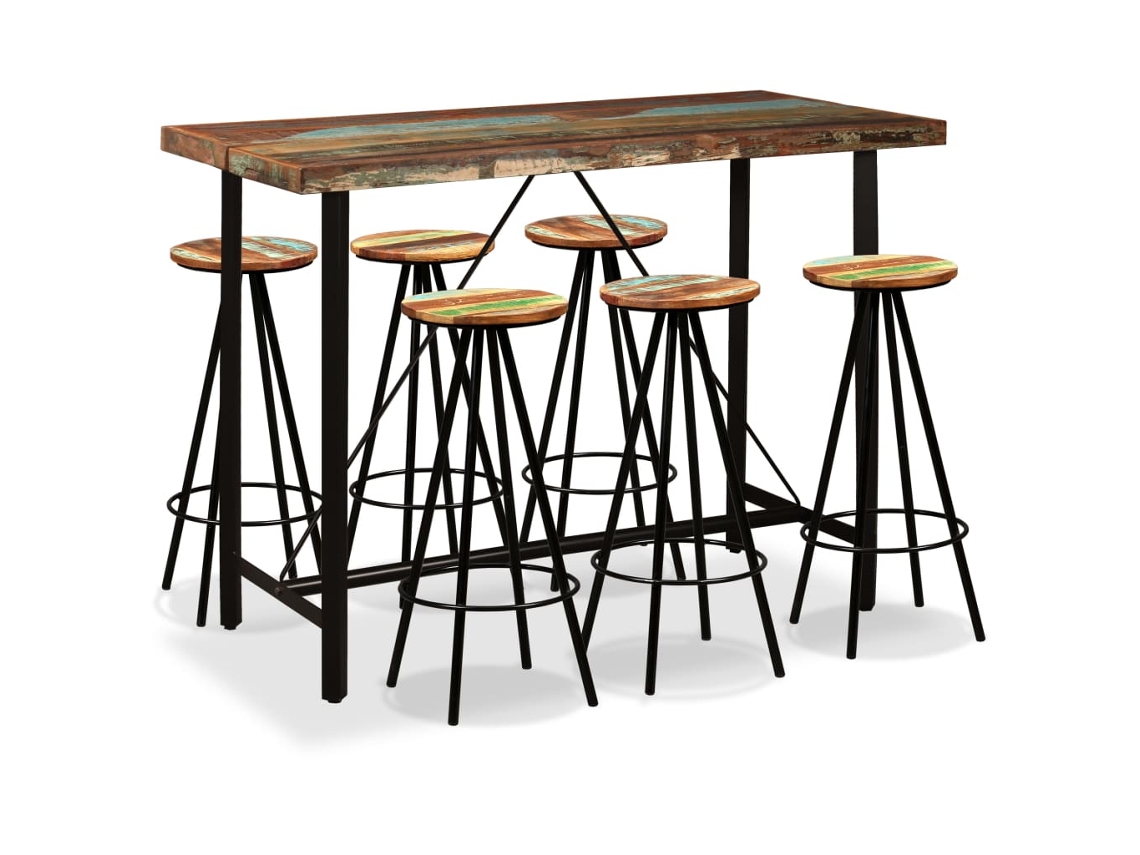 Vidaxl Conjunto De Bar 7 Pcs Madeira Recuperada Maciça