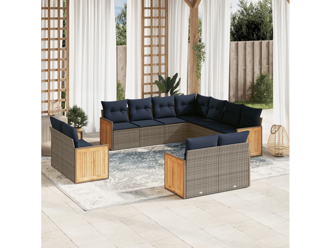 Vidaxl Conjunto De Sofá De Jardim Com 11 Peças E Almofadas Em Rattan Sintético Cinza