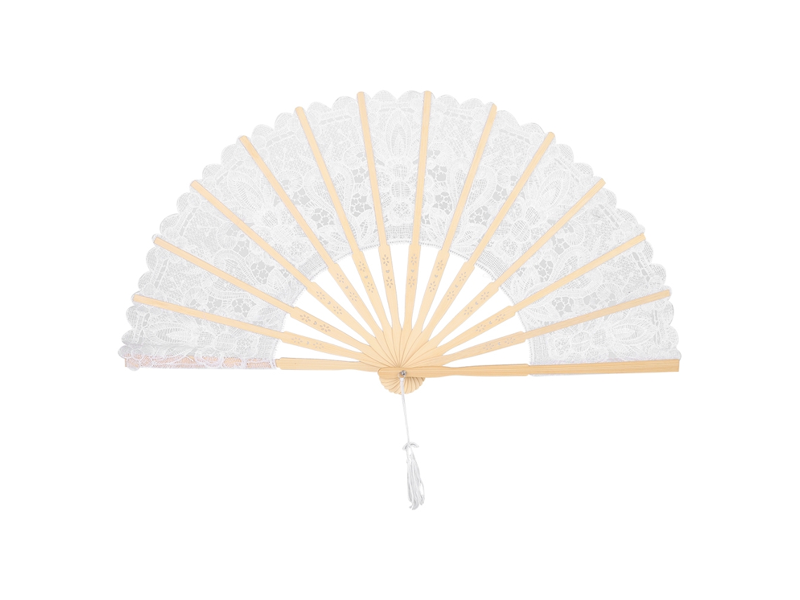 Leque de Papel Branco Floral Vintage Estilo Chinês para Casamento
