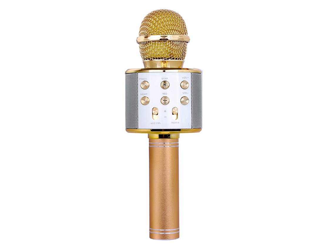 Microfone Sem Fio Profissional Bt Alto-falante Karaokê Tocador De Música Ktv Gravador De Canto Dourado