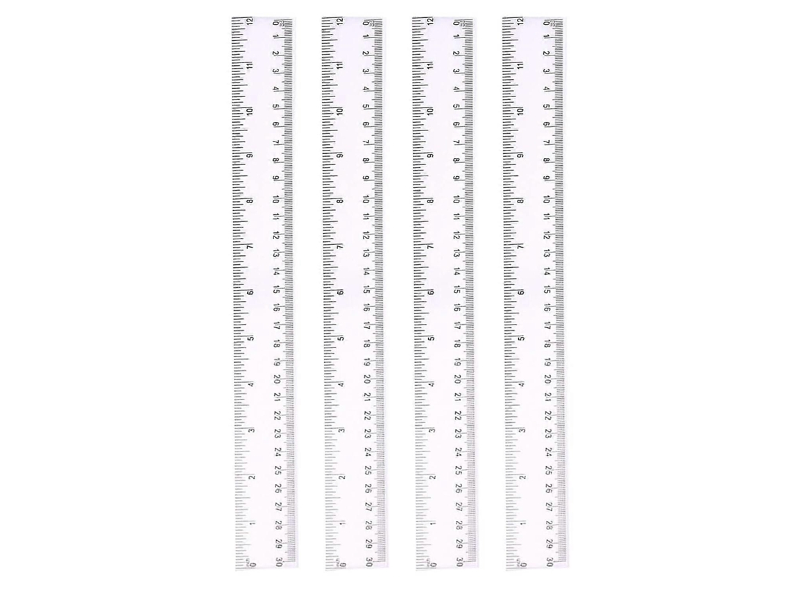 Pacote Com 4 Réguas Plásticas Transparentes De 30cm, Inquebráveis E Precisas