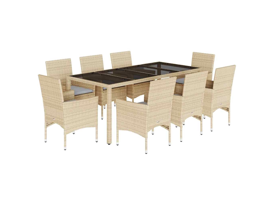 Conjunto de 9 Jantar Jardim com Almofadões Vime Pe/vidro Bege MAISON EXCLUSIVE