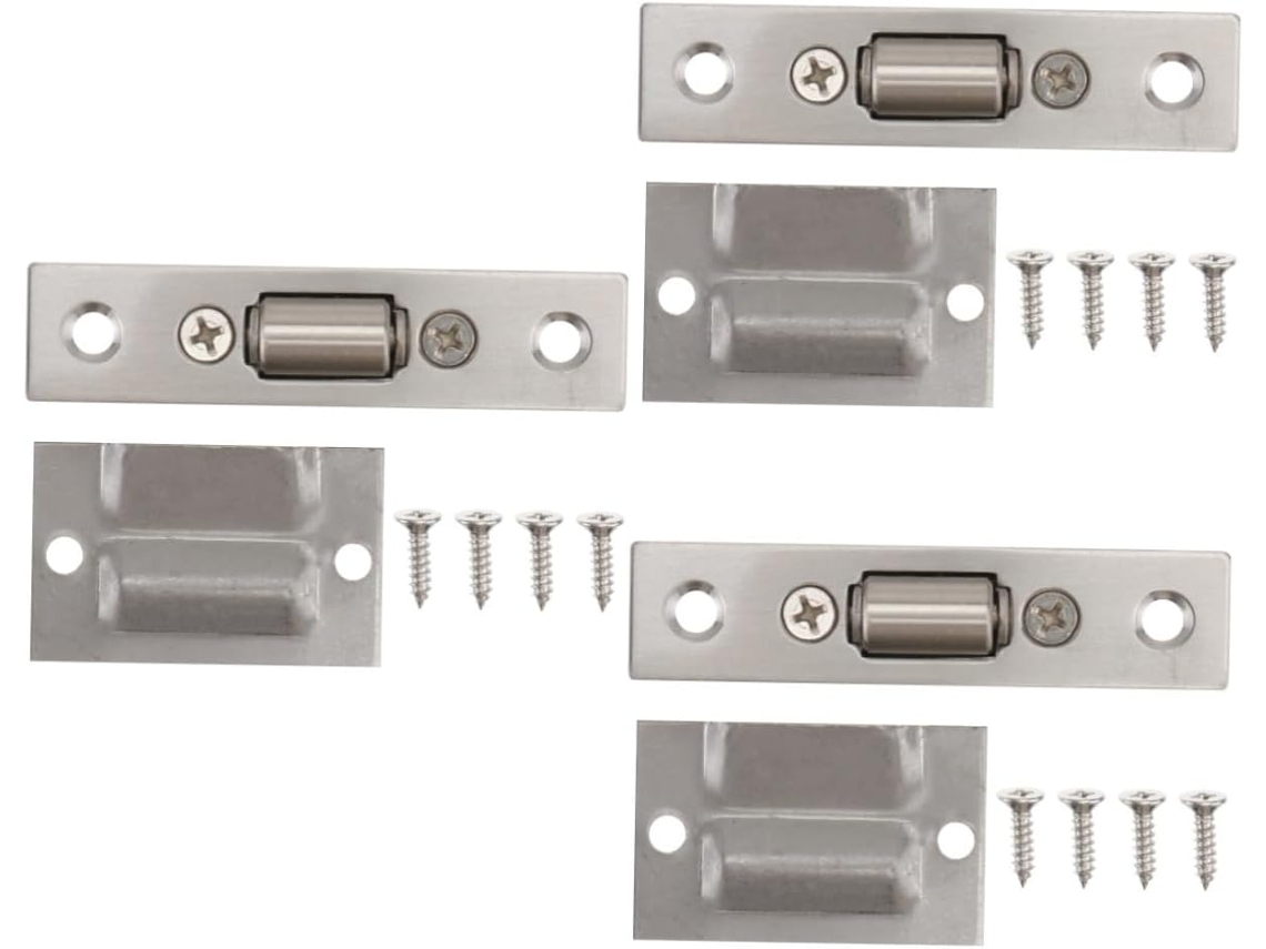 Mikikit Conjunto De 3-batentes Porta Com Fecho Esfera E Placa Impacto Ajustável Em Aço Inoxidável Acabamento Escovado