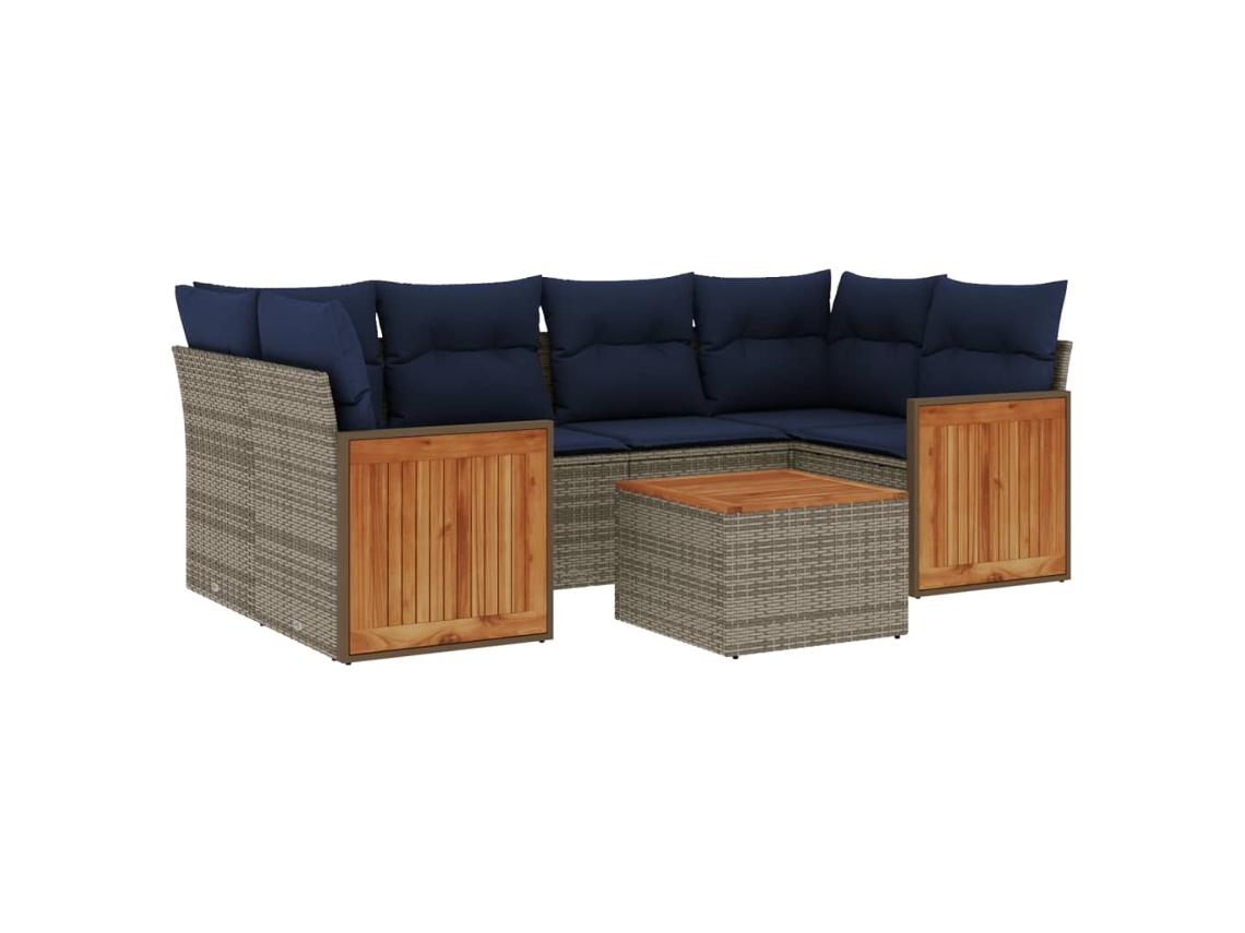 Conjunto de Sofá de Jardim, 7 Peças, Almofadas, Rattan Cinza MAISON EXCLUSIVE