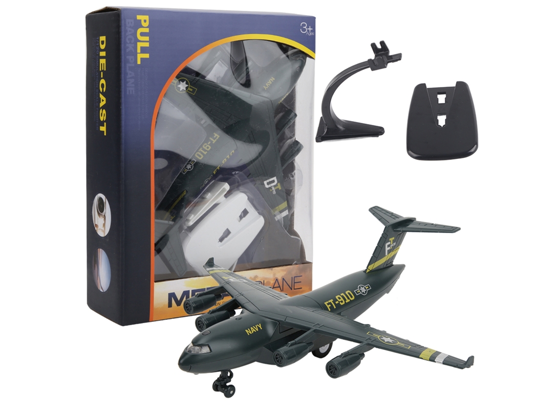 Primerox modelo de Avião de Liga Diecast com Luz e Música 22cm para Crianças Presente Brinquedo Preto