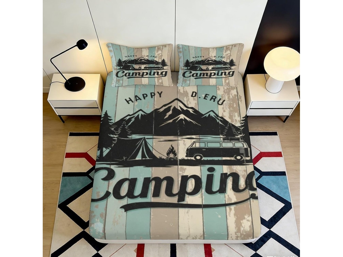 Conjunto de Cama com Estampa Camping Mont Microfibra Fronha 200x25cm