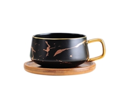 Conjunto de Canecas de Espresso de 300Ml Caneca de Cappuccino em Mármore com Pires Porcelana Caneca Pires Colher Preta NEVEANCE