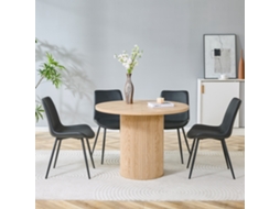 Conjunto Mesa Redonda Mdf 100cm Madeira Clara + 4 Cadeiras Pu Couro Preto. Elegante E Funcional. Ge