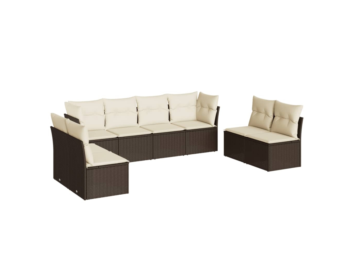 Conjunto de 8 Sofás de Jardim com Almofadões Vime Pe Castanho MAISON EXCLUSIVE (8 pcs)