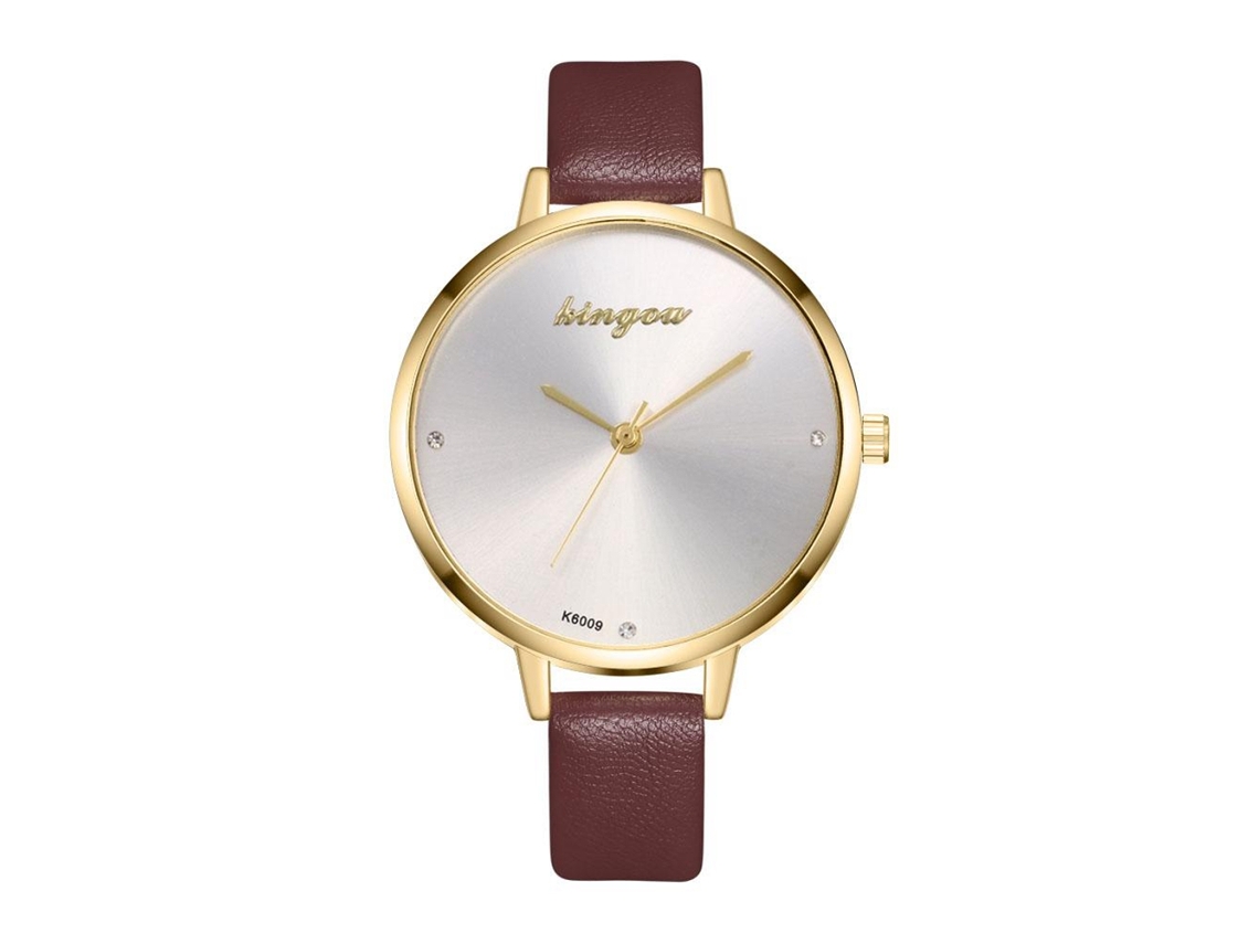 Relógio de Pulso Feminino Analógico de Quartzo com Pulseira Pu Clássico Simples Café