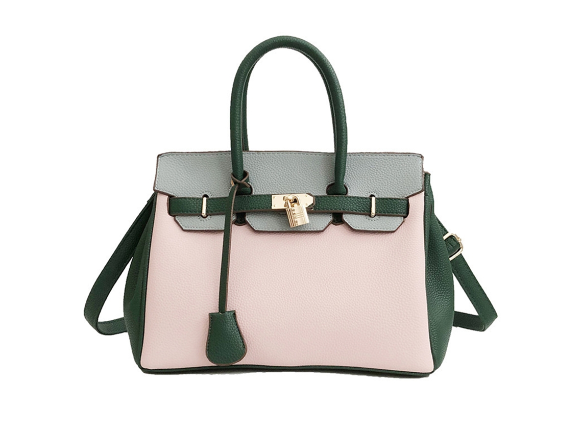 Bolsa Feminina de Ombro Pu com Grande Capacidade Estilo Color Blocking One Size Rosa
