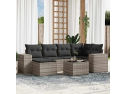 Vidaxl 7 Pcs Conj. Sofás Jardim com Almofadões Vime Pe Cinzento claro