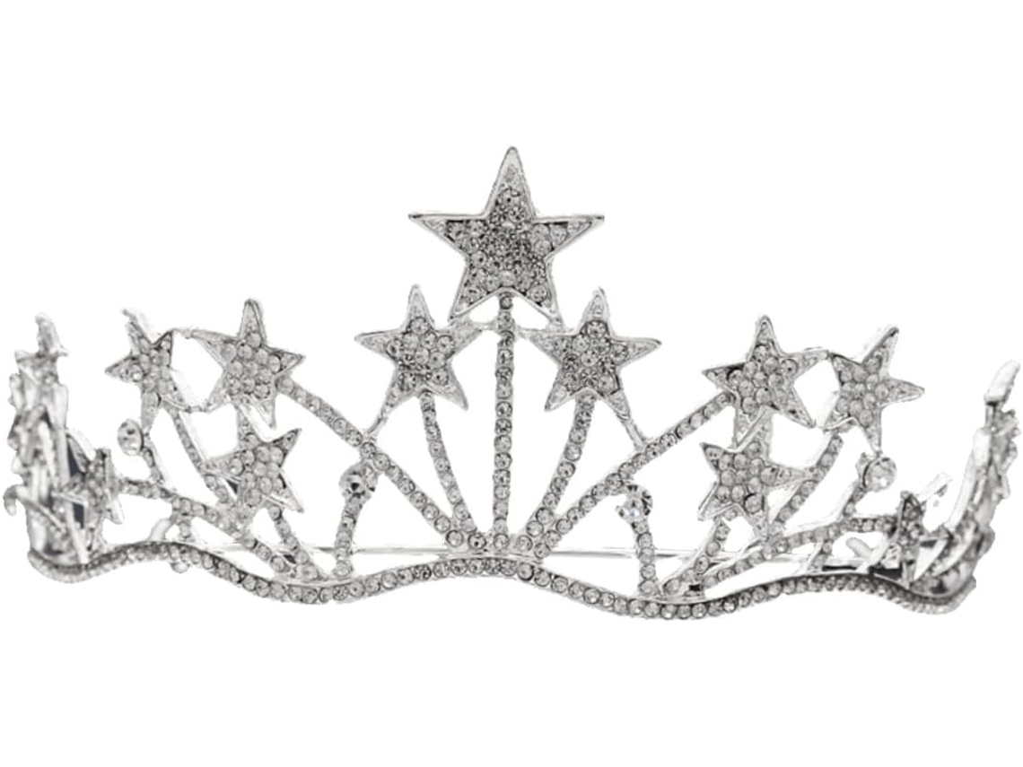 Tiara Coroa Estrela Prateada Com Strass Para Noivas - Acessório De Cabelo Feminino