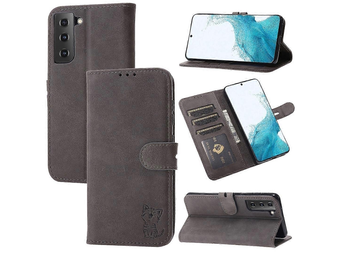 Capa De Couro Flip Horizontal Com Estampa De Gato Feliz Em Relevo Para Samsung Galaxy S22 5g