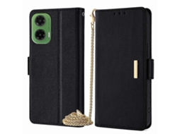 Capa De Couro Pu Com Suporte Tipo Carteira E Alça De Ombro Transversal Para Motorola Moto G35 5g, Preta