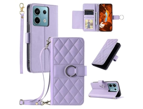 Para Xiaomi Poco X6 5g/redmi Note 13 Pro 5g Crossbody Leather Case Ring Fivela Wallet Stand Rhombus Mobile Cover