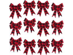 12 Peças de Laços Xadrez de Natal Vermelho e Preto Búfalo Xadrez Arcos Decorativos para Festas