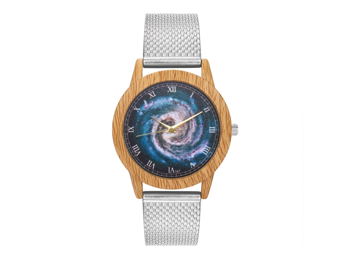 Relógio de quartzo unissex com pulseira de silicone, mostrador Universe Zhoulianfa prateado.