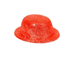 Chapéu-coco vermelho com glitter