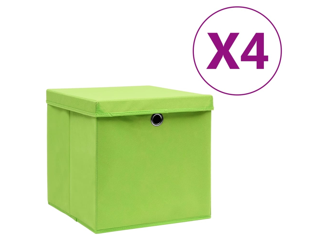 Vidaxl Caixas De Arrumação Com Tampas 4 Pcs 28x28x28 Cm Verde