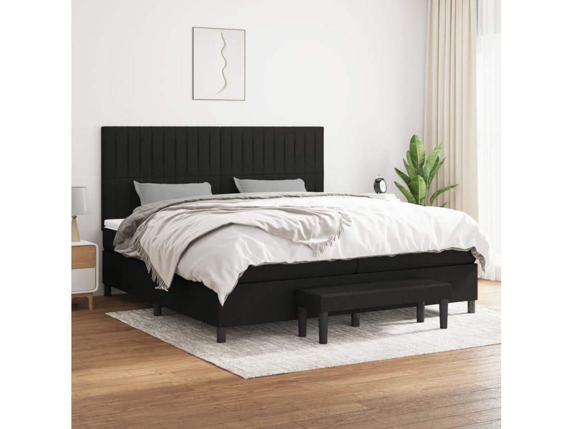 Cama Com Molas/colchão 200x200 Cm Tecido Preto