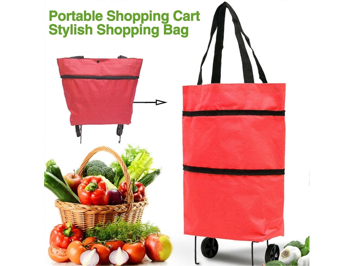 Carrinho de Compras Portátil Dobrável com Rodas Susuchens, Resistente, Reutilizável, Versátil e Prático para Compras e Viagens, Laranja. GOKOCO